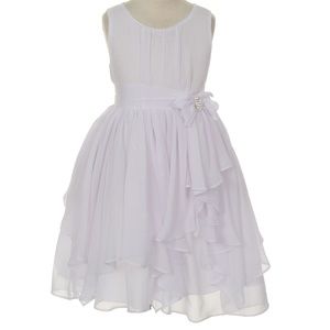 Chiffon Layers Sleeveless Flower Girl Dress White